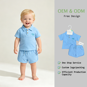 J27XL Summer Drop Áo sơ mi Polo cho bé trai thêu mini tinh tế + Quần short vải co giãn mềm mại Bộ 2 món cho bé tập đi - Product Image 1
