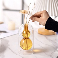 Bouteille diffuseur à double cloche en verre vide pour bâtonnets de parfum, récipient décoratif pour fleurs séchées, vase décoratif pour la maison et la table