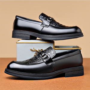 Mocassins brogues vintage pour hommes en cuir gaufré façon croco, <span class=keywords><strong>taille</strong></span> 38-44, à enfiler, avec boucle métallique, chaussures habillées formelles pour affaires et mariages, 2 couleurs - Product Image 2