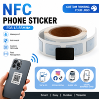 Autocollant NFC personnalisé avec code QR imprimé, anti-métal F08 13,56 MHz, étiquette RFID intelligente adhésive étanche pour les réseaux sociaux