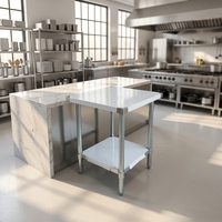 Plan de travail de cuisine commerciale CUSTOM NSF à 2 niveaux, en acier inoxydable 430, finition brossée mate, pieds réglables en hauteur, robuste
