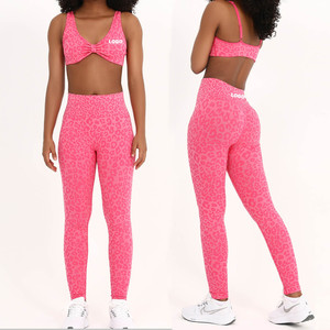 Logo Customized Two Pieces Womens Seamless <strong>Leggings</strong> and Bra Set <strong>Leopard</strong> <strong>Print</strong> Women's Sports Yoga Set Gym Sets Clothing Women - Product Image 1