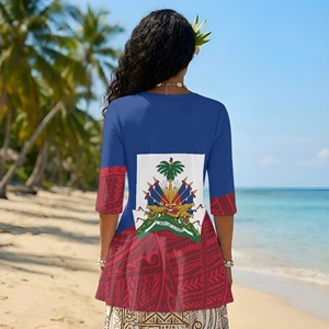 T-shirt ample et décontracté pour <span class=keywords><strong>femme</strong></span>, imprimé drapeau d'Haïti, manches courtes, style <span class=keywords><strong>tunique</strong></span> mignon, idéal pour l'été - Product Image 3