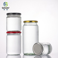 Vente chaude, pot de conservation en verre rond droit de 30 ml à 1000 ml, vide, hermétique, pour cornichons, aliments, confitures, avec couvercle en fer blanc