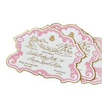 Cartes d'invitation de mariage de luxe style baroque, dorées à chaud, découpées, avec bordure enroulée, pour réserver la date