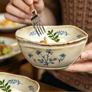 Classic Reactive Glaze Bowl Ceramic Nature Hand-Painted Dish <b>Set</b> Stoneware <b>Dinnerware</b> <b>Set</b> Round Salad Bowl Ramen Bowl Tableware - Product Image 5
