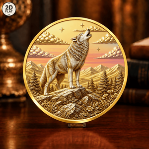 Moneda Novedosa al por Mayor, Diseño de Lobo Ulugando en el <span class=keywords><strong>Pico</strong></span> de la Montaña al Atardecer, Moneda Conmemorativa, Moneda de Desafío Coleccionable de Hierro - Product Image 1