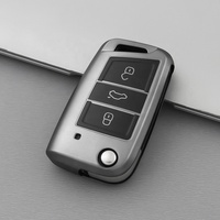 Luxuriöse Matte TPU-Autoschlüsselhülle Kratzfest Stoßfest für VW 3-Tasten Klappschlüssel Schutzhülle