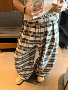 Celana Panjang <span class=keywords><strong>Plaid</strong></span> Vintage Gaya Jalanan Amerika, Longgar, Santai, Model Slouchy, Hip Hop, Bawahan Draped - Product Image 1