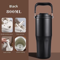 Bouteille d'eau personnalisée en acier inoxydable 316 de 800 ml, tasse isotherme à double paroi avec revêtement céramique, poignée de transport portable, double ouverture pour boire