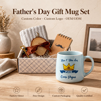 Ensemble cadeau de tasses à café en céramique pour la fête des pères, couronne bleue avec carnet, serviette, décoration en bois, 11 oz, cadeau d'anniversaire pour papa