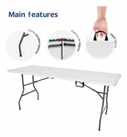 Table de pique-nique rectangulaire portable de haute qualité, 6 pieds, pliable, en plastique, pour le camping en plein air