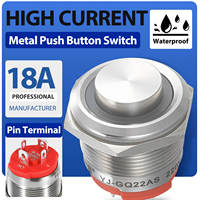 Interruptor de Botón Pulsador de Encendido/Apagado para Equipos Mecánicos de Alta Corriente de 22 mm, con Bloqueo, Momentáneo, Normalmente Abierto, con Indicador Luminoso