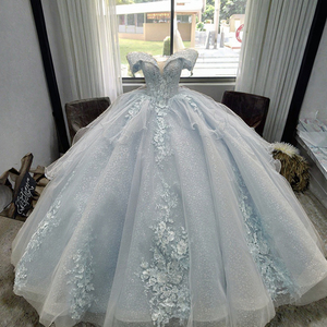Abito da ballo blu cielo Hot Skly per Quinceañera, con scollo a cuore, perline e fiori 3D, lungo fino al pavimento, Vestidos De 15, in pizzo - Product Image 3