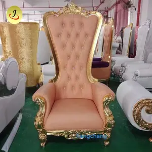 Location de chaise de trône de roi et de reine de mariage de luxe en or royal bon marché pour le marié et la mariée