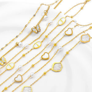 JUSNOVA Bracelet Charm Géométrique en Gros Acier Inoxydable Plaqué Or 18K Chaîne de Cheville Perle Édition Limitée <span class=keywords><strong>Bijoux</strong></span> de Mode pour Femmes - Product Image 4