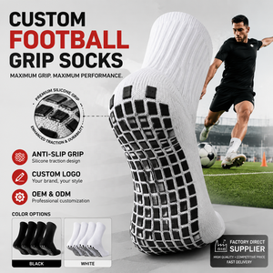 Venta al por mayor de calcetines de agarre atléticos personalizados para los hombres de alta calidad negro blanco tripulación antideslizante deporte fútbol calcetines con logotipo temporada primavera - Product Image 1