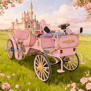 Charrette de mariage électrique rose, chariot de tourisme européen à chevaux, calèche de chevaux pour visites touristiques - Product Image 5