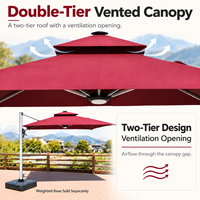 Parasol cantilever 3x4M avec manivelle en aluminium moulé sous pression, rotation à 360 degrés et dessus à double niveau pour terrasse de jardin