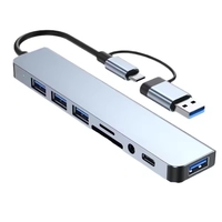 Estación de Conexión USB + Tipo-C 8 en 2 con Adaptador de Audio de 3.5mm, Lector de Tarjetas, Convertidor de Disco para Laptop, Tablet y Teléfono