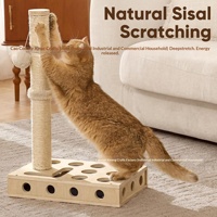 Jouet interactif pour chat en bois massif, avec circuit de billes sur pied, griffoir vertical et boîte de jeu labyrinthe