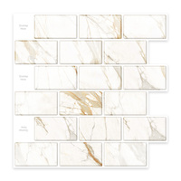 Carreaux autocollants effet marbre 3D en PET de luxe, motif brique, pour crédences de salle de bain