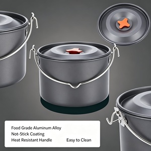 Outdoor Camping Aluminiumlegering Hangende kookgerei 1-2L Food Grade draagbare kookpot met netzak voor backpacken, picknickreizen - Product Image 4