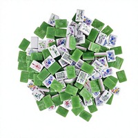 Jeu de Mahjong américain, 160 tuiles en acrylique marbré bleu-vert, tapis de jeu antidérapant à motif botanique pour 4 joueurs