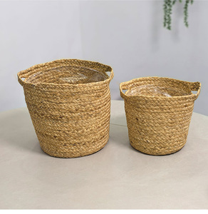 Cheapest Factory Grass Straw Decoration Woven <b>Storage</b> <b>Basket</b> Faux Rattan Flower Pot Medium Size - Product Image 5