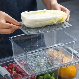 กล่องเก็บของแบบวางซ้อนกันได้ถังใส่ของในตู้เย็นอุปกรณ์จัดระเบียบในห้องครัว
