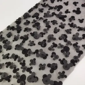 3D Mickey tasarım nakış örgü kumaş