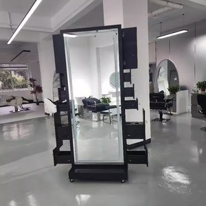 Espejo de Barbería de Estilo Europeo, Mueble de Madera Negra con Espejo de Estilo Antiguo Multifuncional para Salón de Belleza - Product Image 6