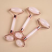 Planche Gua Sha en Jade Rose Naturel en Forme de Cœur, Ensemble de Rouleaux Double Tête, Masseur Facial et Corporel, Soin Anti-âge du Cou, en Alliage de Zinc