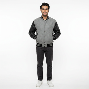 High Quality <b>Men's</b> Winter Varsity <b>Jacket</b> with Stand Collar Long Sleeves Breathable 100% Cotton Low MOQ - Product Image 1