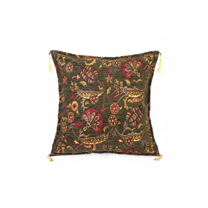 Bohemian Cushion Cover With Green Turkish Fabric With Tulip Design From Turkey - Product Image 2