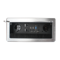 Boîtier de connectivité de table, argenté, 2 prises EU standard, 2 ports Cat6, HDMI, USB, VGA, 2 ports audio 3,5 mm, micro, argenté