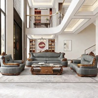 Luxuriöses Massivholz PU-Leder Ecksofa-Set Europäisch Geschnitzt Langlebig Modern für Wohnzimmer Apartment Hotel