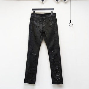 <span class=keywords><strong>Jeans</strong></span> Neri Stonewashed a <span class=keywords><strong>Vita</strong></span> <span class=keywords><strong>Bassa</strong></span> con Grandi Strappi e Rivestimento in Cera, Pantaloni in Denim Slim-Fit con Effetto Lavaggio Acqua e Fori, Rivestimento in Cera Spazzolata Primaverile - Product Image 2