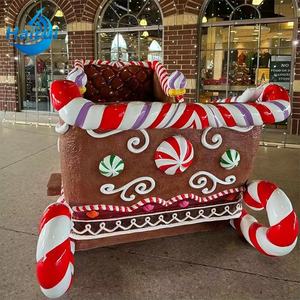 Décorations de Noël d'extérieur en résine et fibre de verre, grande taille, 10 pieds, décoration de cannes en sucre, pain d'épices, traîneau du Père Noël - Product Image 5