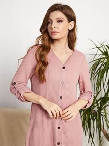 Camicia <span class=keywords><strong>da</strong></span> <span class=keywords><strong>notte</strong></span> con bottoni in maglia Waffle <span class=keywords><strong>camicie</strong></span> <span class=keywords><strong>da</strong></span> <span class=keywords><strong>notte</strong></span> con maniche a linguetta alta con orlo alto abito <span class=keywords><strong>da</strong></span> <span class=keywords><strong>notte</strong></span> <span class=keywords><strong>da</strong></span> donna - Product Image 3