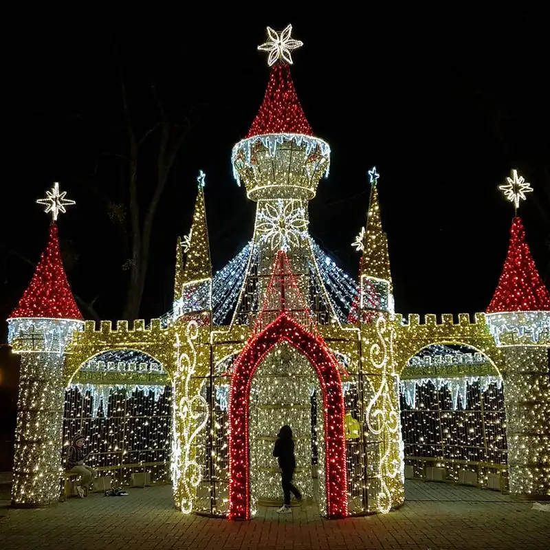 Figurines de noël en plein air, LED clignotantes, lumière de noël, motif de château pour exposition de pelouse de vacances