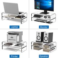 Support d'écran UMI NK241 à 2 niveaux en acrylique transparent poli, plié à chaud, organiseur de bureau pour ordinateur, étagère d'affichage de 0,4 pouce