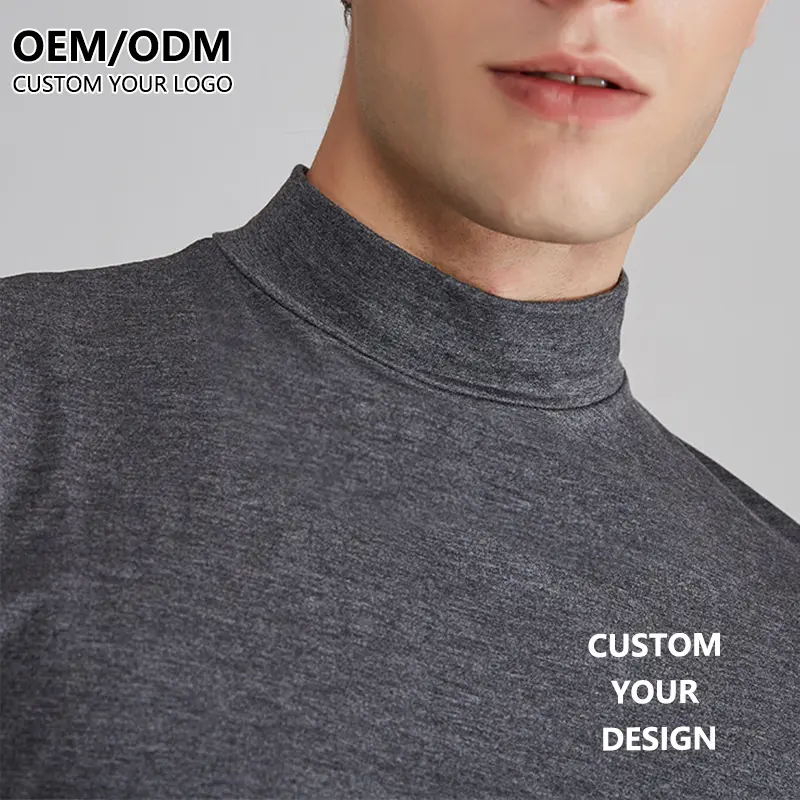 Wholesale Custom Logo High Quality Half Sleeve Cotton Grey Oversize Mock Neck TShirt Mens Heavyweight T Shirt