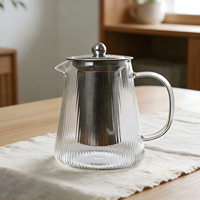 Ensemble de théière en verre borosilicate à motif vertical pour usage domestique et résistance aux hautes températures