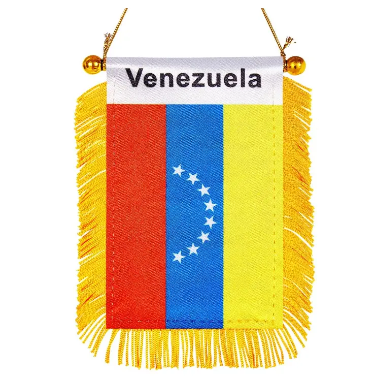 Bandera de país de Venezuela impresa de doble cara de alta calidad Mini pancarta con flecos para colgar en la ventana del coche