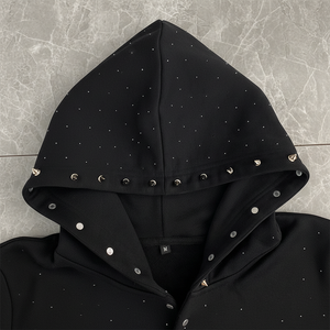 Sudadera con capucha de forro polar para hombre, estilo urbano, de invierno, gruesa, transpirable, con logotipo personalizado bordado, letras, cristales y pedrería, con cremallera - Product Image 1