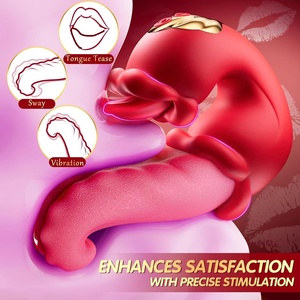 Vibratore <span class=keywords><strong>4</strong></span> <span class=keywords><strong>in</strong></span> 1 con Funzione di Spinta Linguale, Dildo a Forma di Rosa, Giocattolo Sessuale con 10 Modalità di Leccata e 10 di Vibrazione, Stimolatore Clitorideo a Suzione, Strumento per il Piacere - Product Image 3