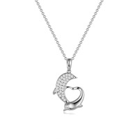 Collier pendentif double dauphin plaqué or pour femmes et filles, en argent sterling 925, avec moissanite, fabrication de bijoux de mariage