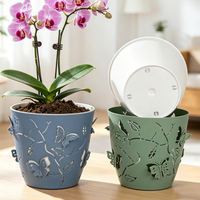 Pot Bunga Ganda Kreatif Nordic Sederhana Warna Polos Bulat Berongga Relief Kupu-kupu Alas Transparan Self-absorption