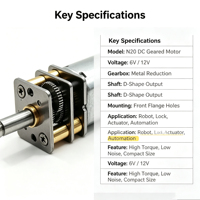 Moteur à engrenages CC HY N20 6V 12V à couple élevé, mini-moteur de réduction avec boîte de vitesses métallique pour actionneur de verrouillage de robot